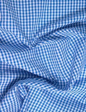 Cotton Seersucker Gingham Fabric - Small Check - Blue