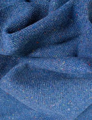 Irish Wool Tweed Fabric - Herringbone - Blue