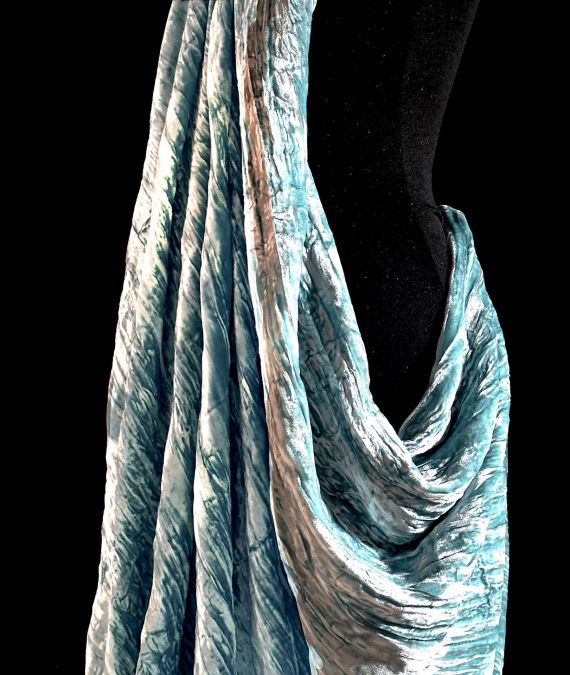 Aqua Crushed Silk Velvet Fabric