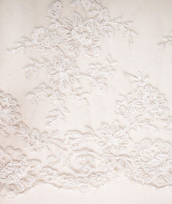 Corded Beaded Lace White