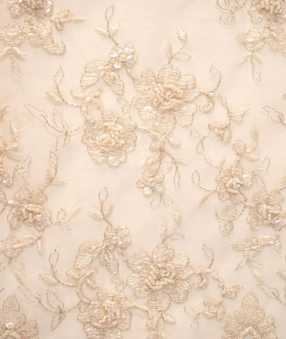 Embroidered Beaded Lace Cappucino