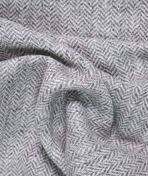 Irish Wool Tweed Fabric - Herringbone - Grey