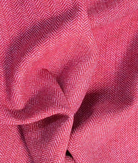 Irish Wool Tweed Fabric with Silk - Herringbone - Red