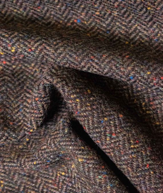 Irish Wool Tweed Fabric - Herringbone - Brown Fleck