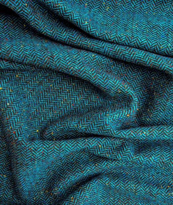 Irish Wool Tweed Fabric - Herringbone - Sea Green
