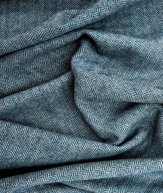 Irish Wool Tweed Fabric - Herringbone - Steel Blue