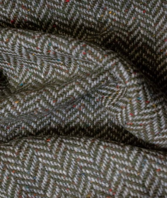 Irish Wool Tweed Fabric - Herringbone - Leaf Green